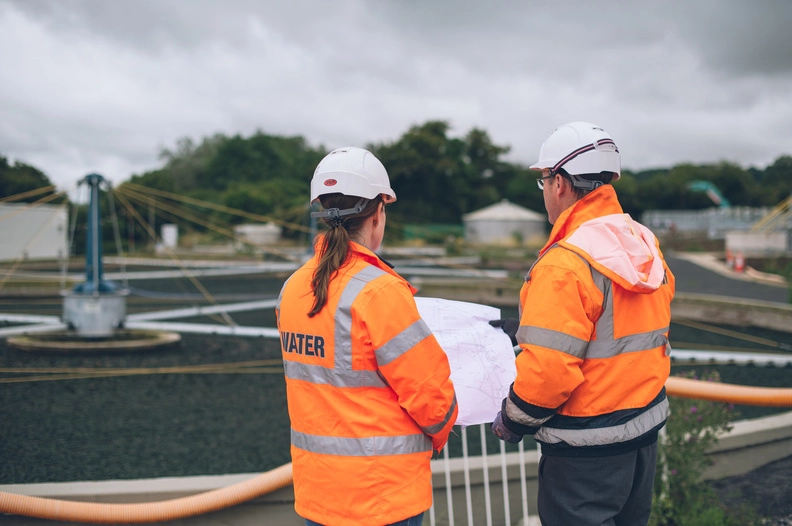 Wessex Water employees reviewing plans